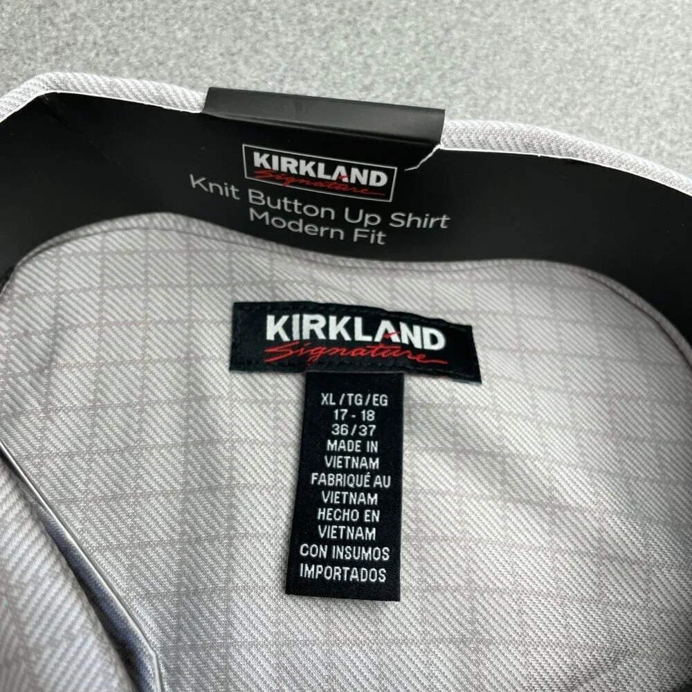 Kirkland Signature Men's XL 17-18 Knit Button-Up Shirt Modern Fit Gray G1892